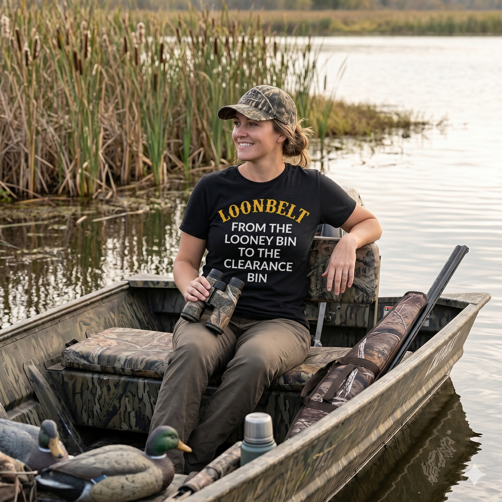 Loonbelt Funny Slogan Tee — "From the Looney Bin to the Clearance Bin"