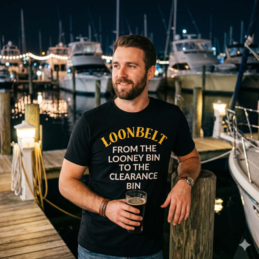 Loonbelt Funny Slogan Tee — "From the Looney Bin to the Clearance Bin"